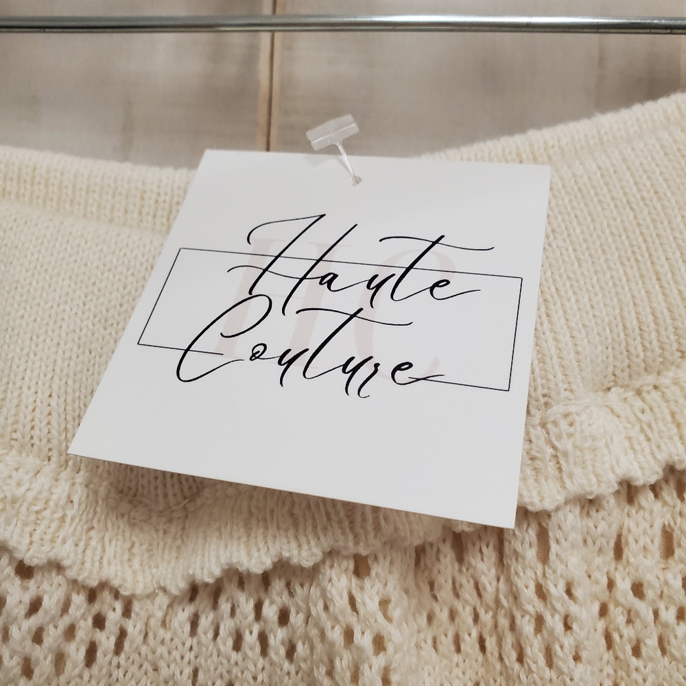 NWT Miou Muse Crochet Pants SOFT Knit Eyelet Neutral Ivory - Picture 12 of 14